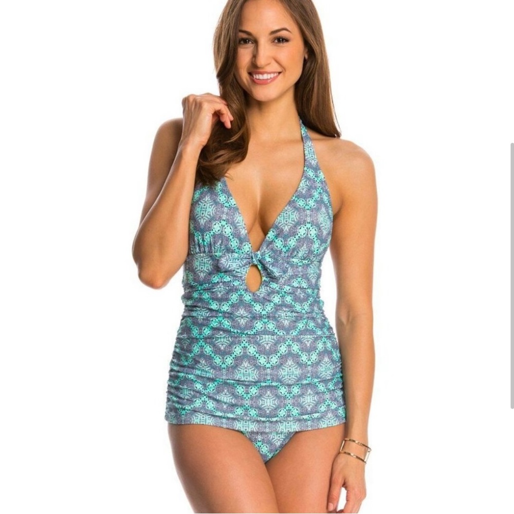 Jessica SimpsonMarine Pattern Halter Neck Swimsuit M NWT